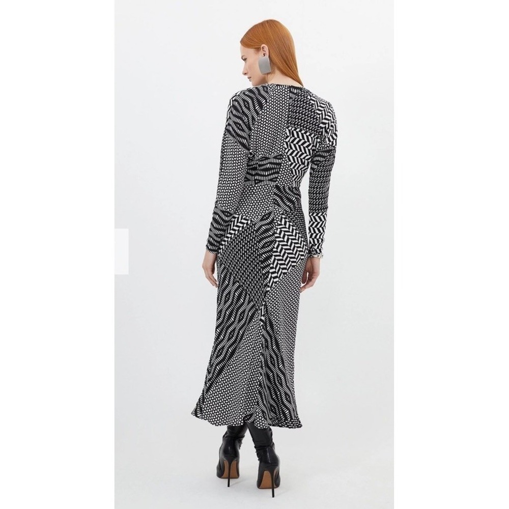 Karen Millen Geo Print Abstract Op Art Midi Dress Morocain NWT $350.00 UK 8 US 4 - Picture 5 of 11